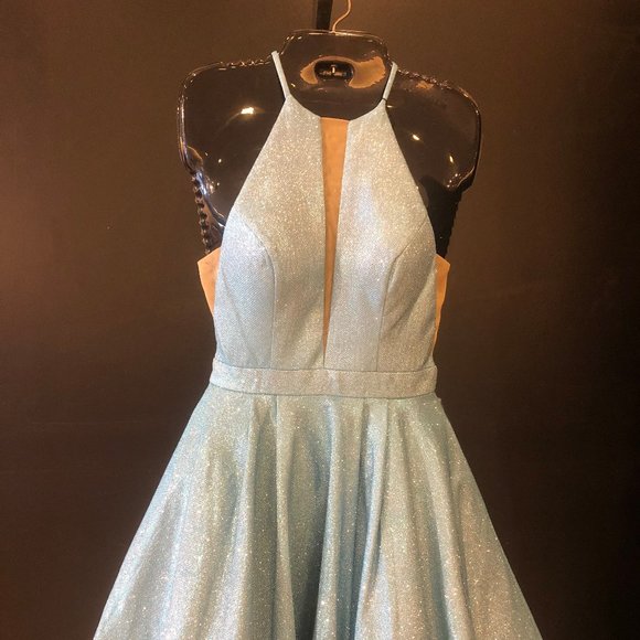 Short High Neckline A Line Glitter Dress